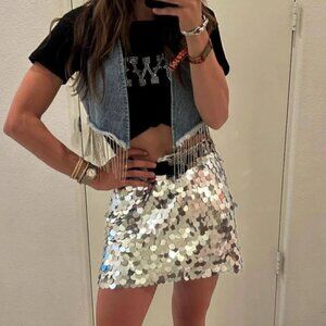 Pippa Silver Disco Sequin Mini Skirt